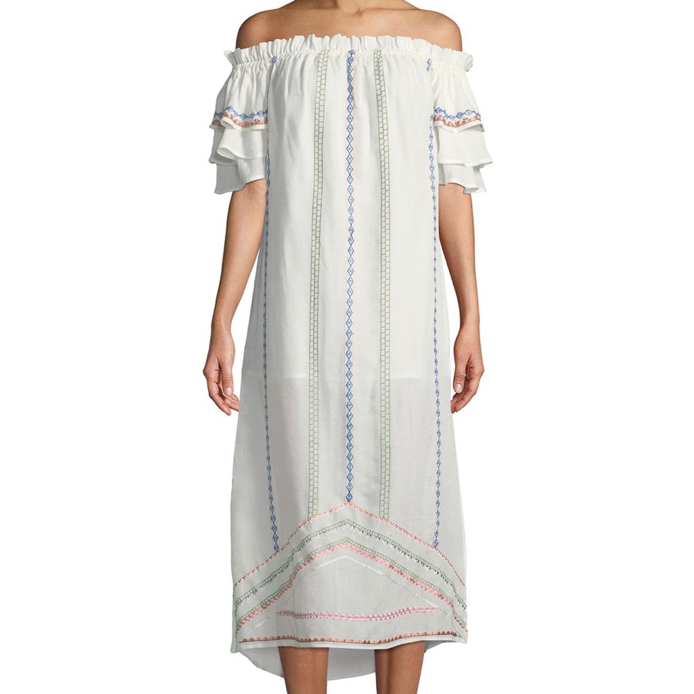 Anthropologie Off shoulder embroidered midi dress